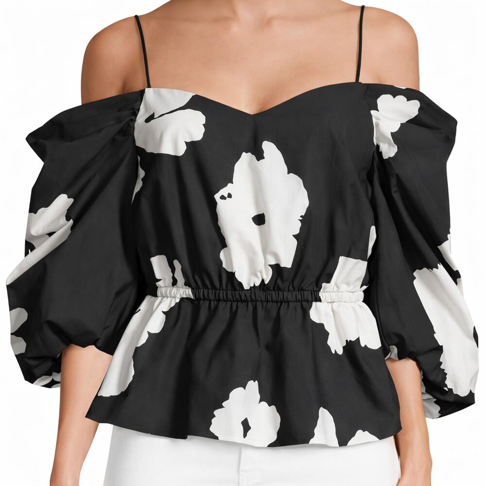 Tanya Taylor Caroline Cold Shoulder Puff Sleeve Blouse Nwt Size L